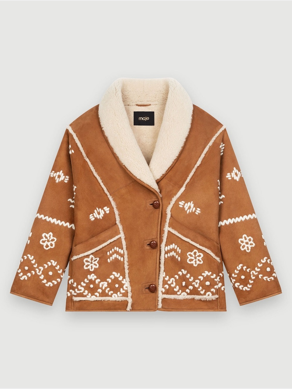 Maje Fully Embroidered Shearling Coat 40 / L